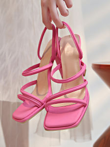 Wide Fit Summer Sandals for plus Size Women Elegant T-Strap Slip-On High Heels Versatile Fashionable Low Cut PU Leather Shoes