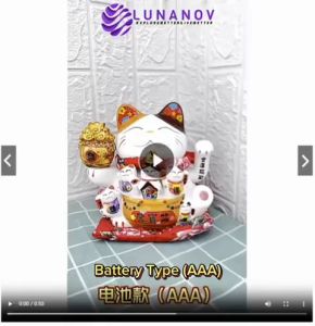 LUNANOV Feng Shui Fortune Lucky Cat Hand Shakes 78&9 Inche Free Batt 陶瓷开运招财猫 电动摇手 电池款 7 8和9寸(免费电池)