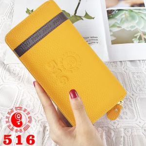 Wufang Laicai Digital Wallet Men and Women Bring In Wealth and Treasure Wallet Long Yellow Zipper Clutch Bag Genuine Leather Fashion Fashion