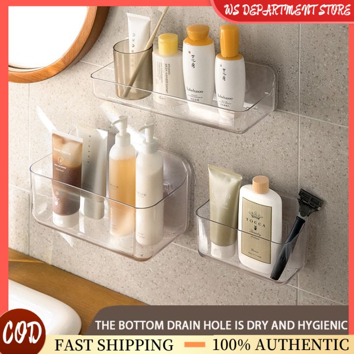 Traceless wall hanging bathroom shelf organizer perforated toilet ...