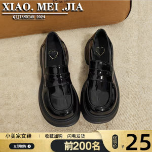 Black round Head College Style Womens Loafers Spring Autumn Thick Heel Heightening JK Flats Slip-On Fashion Single Shoes