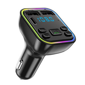 KEBIDU | Car Bluetooth 5.0 FM Transmitter PD Type-C Dual USB 3.1A Fast Charger Colorful Ambient Light Handsfree MP3 Modulator Player