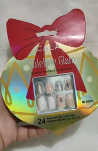 CALA Yuletide Glam Press On Nails Medium Reusable Nude Glitter Holiday Fake Nails Set of 24
