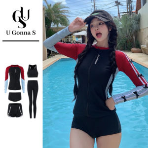 Swimwear Women Terno Top and Pants 5 Piece Padded Conservative Long Sleeve Outfit Beachwear Diving Suit Fashion Ootd New Design 2025