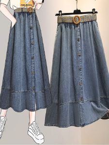 plus Size Womens Summer Casual High Waist A-Line Denim Skirt Brand Discount Full Body Coverage Slimming Midi Skirt