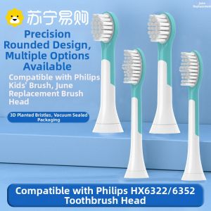 Philips Childrens Electric Toothbrush Head Compatible with HX6322/6352/6332/6320/6321 Initial June Suitable for Kids Deep Cleaning