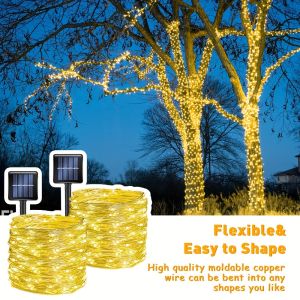 Solar Outdoor String Lights Copper Wire 8 Modes Waterproof Fairy Lights for Garden Yard Tree Christmas Party Wedding