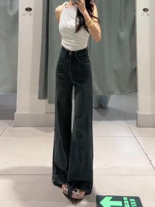 สไตล์อเมริกัน สูง เอว ขากว้าง กางเกงยีนส์ ผู้หญิง ฤดูร้อน ผ้าม่านตรงบาง กางเกงขายาว ลำลอง เดินทาง สไตล์เกาหลี ยาว กางเกงขายาว