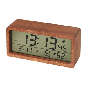 Wood Nightlight Thermometer Hygrometer Clock Large LCD Screen
