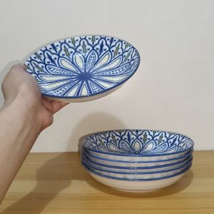 PORCELAIN PALACE MOROCCAN BLUE & YELLOW PALETTE FRUIT PLATE SIZE 7 INCHES DIAMETER 1 INCHES HEIGHT / MICROWAVE SAFE