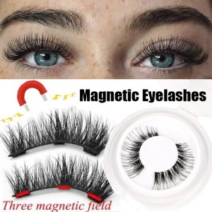Magnetic 3D False Eyelashes with 3 Magnets Magnetic Lashes Handmade Natural Long Thick False Eyelashes Makeup Tools