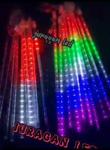 LAMPU METEOR LED HUJAN 7 WARNA 50CM RGB 1 SET 10 BATANG FULL WARNA / LAMPU HUJAN NAIK TURUN