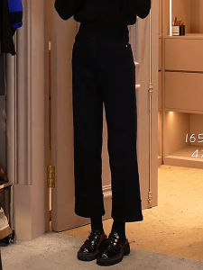 Donna High Waist Straight Leg Black Denim Pants Womens Spring Season Small Size Elegant Jeans Nine Points Zipper Closure
