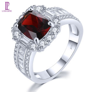 Lohaspie Jewelry Pure 3.6 Carats Solid Sterling Silver 925 Ring Natural Red Garnet Sky Blue Topaz Amethyst Ring Silver 925 Original Ring Engagement Ring For Women Jewelry