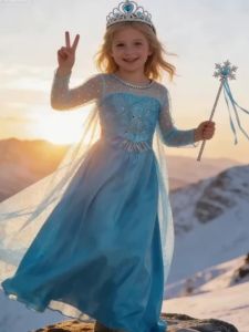 Bé Gái Màu Xanh Đầm Công Chúa Full Tay Cổ Tròn Cosplay Elsa Quần Áo Cho Bé Tập Đi Halloween Carnival Sinh Nhật Nhập Vai Nữ Hoàng Tuyết