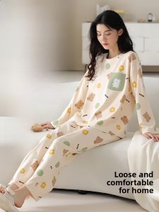 miiow | Pure Cotton Sleepwear With Chest Pad Long Sleeve Long Pants Ladies Can Wear Outdoor Home Clothes Cat Person Cartoon Style