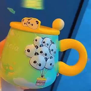 Cốc Sứ Hoạt Hình Bóng Bay Có Nắp Thìa Cao Cấp Ly Uống Nước Cốc Văn Phòng Cặp Đôi L39