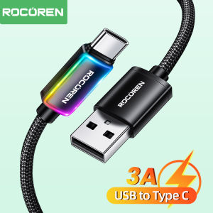 Rocoren đèn LED loại USB C Cáp sạc nhanh sạc cáp dữ liệu cho Samsung Xiaomi Huawei