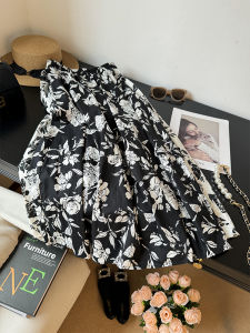 Korean Style Floral Print Half Skirt Womens A-Line Cotton Maxi Umbrella Skirt Slimming Elastic Waist Summer New Arrival