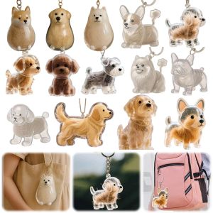 Transparent Dog Shaped Keepsake Pendant Lovely Dog/Cat Hair Storage Memorial Box With Key Ring for Pet Lover DIY Memorial Gift