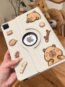 360° Rotatable Stand Cute Capybara Flip Leather Tablet Case For Samsung Galaxy Tab A9 A8 A7 Lite 8.7 inch 10.5 inch Tab A9+ 11 inch Tab S6 Lite 10.4 inch S7 S8 S9 FE 10.9 inch S10 + Plus 12.4 inch Tab Casing Pad Cover Fashion Cartoon Shockproof Skin