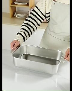 Stainless Steel Grilled Fish Plate With Double Handle/Flat Bottom Thickened Roasting Pan/Deep Plate/Binaural Baked Plate Fish Tray /Flat Chassis Barbecue Plate Tray Rectangular Plate/Seafood Plat/Deep Baking Tray