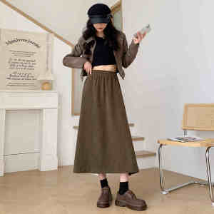 High Waist Maillard Skirt Womens Spring and Autumn European Cotton Velvet New Arrival Mid Length Long Length Small Slim Looking Umbrella Skirt A- Line Skirt