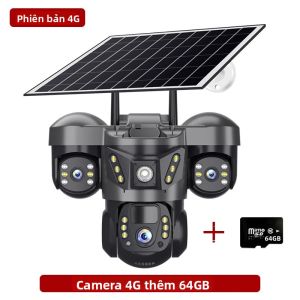 Camera Ngoài Trời 15MP Ba Ống Kính Năng Lượng Mặt Trời 4G PTZ Phát Hiện Chuyển Động PIR Chống Nước IP66 Giám Sát Video Pin Năng Lượng Mặt Trời