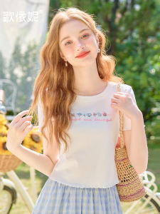 Short Sleeve Knitted T-Shirt Womens Summer Design Loose Fit Shoulder Sweet Style Cotton Polyester Blend round Neck Top