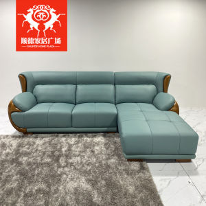 Shunde Home Square Top Layer Genuine Leather Sofa Modern Simple Wooden Nordic Style Living Room Turning Corner New Model