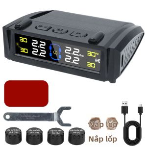 Hệ Thống Giám Sát Áp Suất Lốp TPMS Trên Ô Tô Với Cảnh Báo Nhiệt Độ 0-6Bar Màn Hình LCD Kỹ Thuật Số USB/Sử Dụng Năng Lượng Mặt Trời 4 Cảm Biến Bên Ngoài