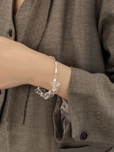 Elegant Crystal Silver Bracelet Womens Fashion Jewelry Unique Design Personalized Half Bangle Stylish Accessory