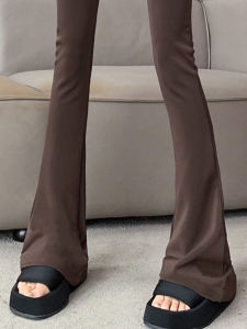 Brown Horseshoe Pants Womens Autumn Stretch Hip Lift High Waist Flared Pants Slim Looking High Drape Casual Mop Suit Pants
