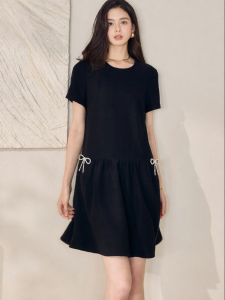 Roey s house | Elegant Black Short Sleeve Round Neck A Line Dress