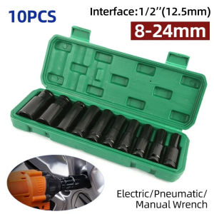 10-Piece Chrome Finish Hexagonal Hand Screwdriver Tool Set Includes 8-24 Extended Sleeve and Adapter Socket