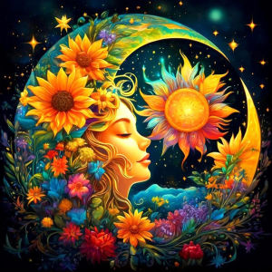 Huacan 5D DIY Diamond Painting Lady Sunflower Moon Diamond Mosaic Portrait Flower New Collection Decorative Paintings