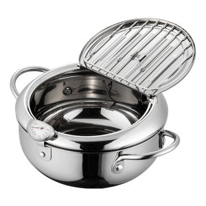 เครื่องทอดมันฝรั่งเครื่องทอดเฟรนฟรายลึกทำจากสเตนเลสก๊าซเหล็ก304กับน้ำมันหม้ออาหารไก่ทอดกับ T/H/E/R/M/O/M/E // Te // R