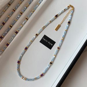 Natural White Butterfly Shell Light Blue Beaded Necklace Womens Summer Luxury Minimalist Clavicle Chain High-End Feeling New 2025 Model Neck Chain