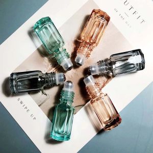 3ml 6ml Colorful Thick Glass Perfume Bottles Rolling On Essential Oil Empty Travel Refillable bottle Steel Roller Ball Vial