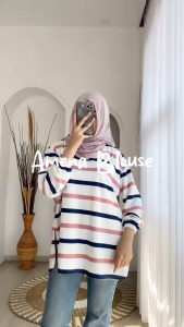 AMENA BLOUSE - FLOTTILICIOUS / Atasan Salur Wanita Jumbo Termurah Adem Outfit Big Size Style Cantik Casual