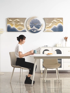 Abstract Wall Clock 3-piece set with aluminum Frame for Living Room Decor Elegant Wall Clock Large Size Analog clock