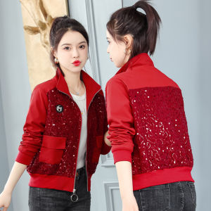 Stylish Casual Trendy Short Jacket Womens Autumn 2023 Korean Version Beautiful Age-Defying Baseball Coat Zipper Closure Long Sleeve Slim Fit