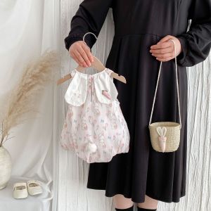 (Clothing + Bag) Pink Bunny Dress for Baby Girl Cute Summer Outfit with Bunny Ears - Bodysuit