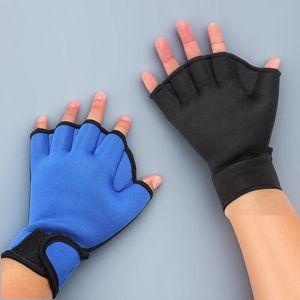 Swim Training Gloves Neoprene Webbed Fitness Water Resistance Gloves for Swimming Diving with Adjustable Wrist Strap