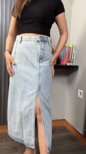 Rok jeans higwaist belah samping korean style rok A-line