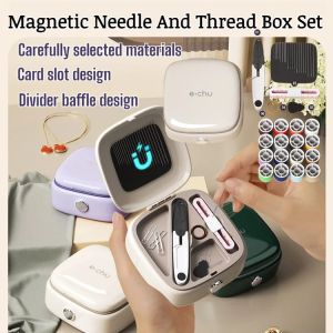 Magnetic Needle Box with Thread Storage Portable Sewing Kit Set All-in-One Folding Tool Case for Daily Us