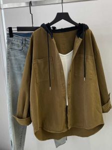 Plus Size 150.00kg Korean Style Retro Minimalist Casual Shirt Mens Autumn Loose Slim Fit Hooded Cardigan Coat Ins