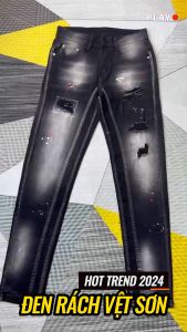 Quần bò Jean nam dài đen rách họa tiết vệt sơn phong cách chất jean co giãn tốt chuẩn form bền đẹp giá tốt