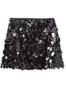 Váy Ngắn Cạp Cao Nữ Thời Trang Đính Sequin Kiểu Dáng Cổ Điển Chất Liệu Trơn Có Khóa Kéo Bên Hông Dành Cho Nữ