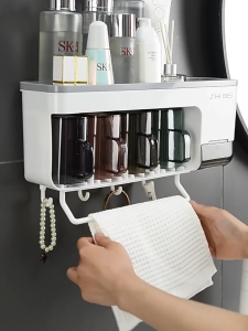 Bộ kệ nhả kem để bàn chải đánh răng tự động không khoan tường kèm miếng dán tiện lợi Easy Stuff